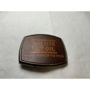 Vintage El Clip MFA Oil Belt Buckle Brown Leather Brass Tone More Power To You